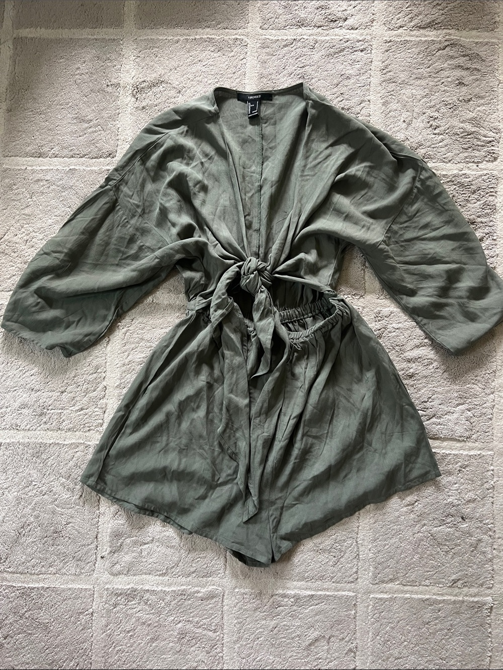 Forever 21 Olive Green Tie-Front Romper